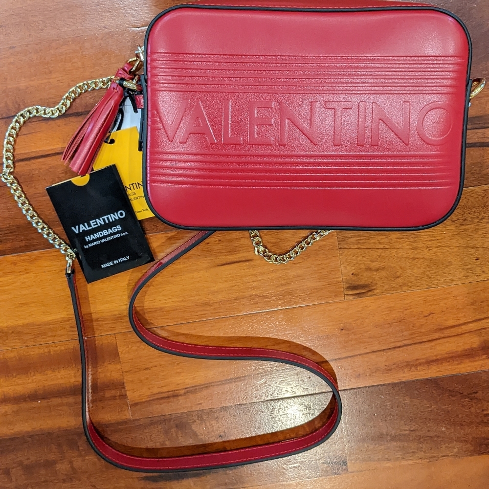 Valentino by Mario Valentino Leather Embossed Logo Crossbody + Dust Bag Nwt ❤️